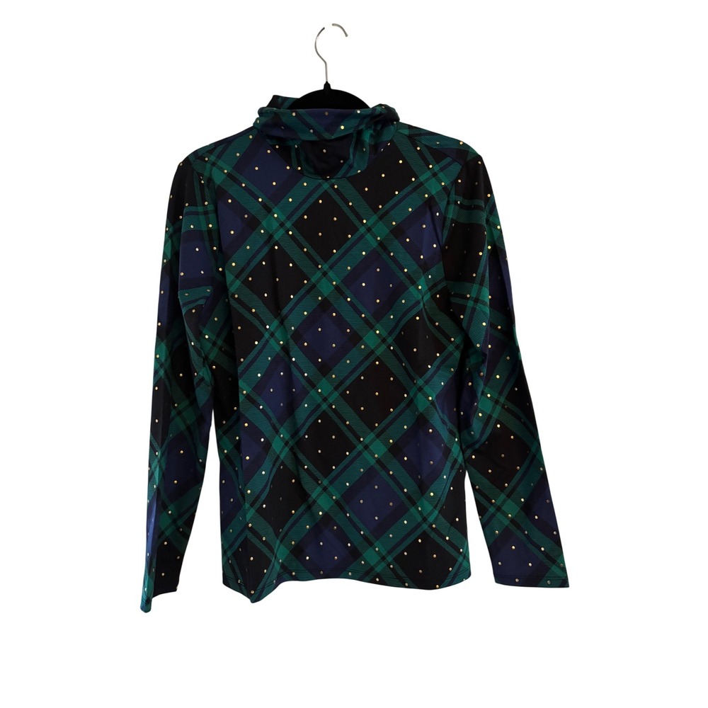 NWT Talbots Plaid Gold Dot Turtleneck Top Green Navy Black Watch M